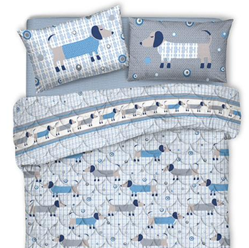 Trapuntino Primaverile in cotone made in Italy BASSOTTI AZZURRO