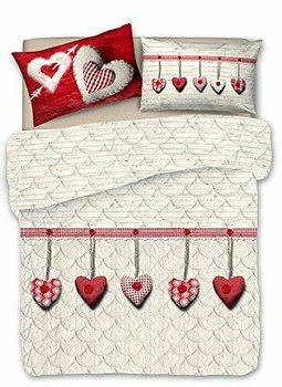 Trapuntino primaverile in cotone made in italy Cuori Appesi rosso