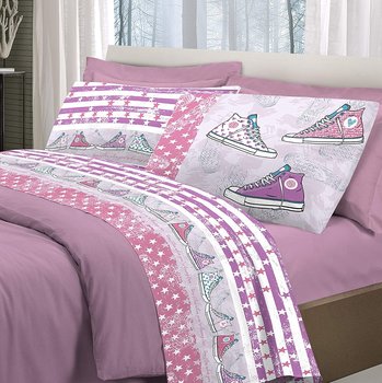 Completo lenzuola in cotone SNEAKERS ROSA