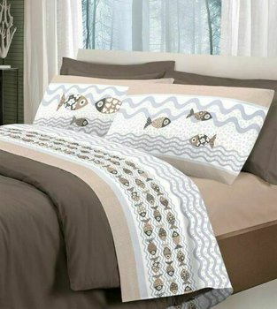 Completo lenzuola in cotone Pesci Beige