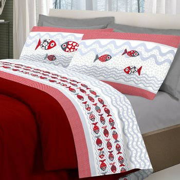 Completo lenzuola in cotone Pesci Rosso