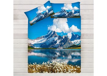 Completo lenzuola matrimoniale in cotone Lago di Montagna con stampa digitale