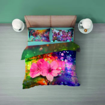 Completo lenzuola matrimoniale in cotone Sakura in stampa digitale