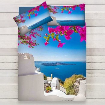 Completo lenzuola matrimoniale in cotone Santorini con stampa digitale