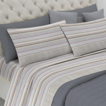 Completo lenzuola matrimoniale in cotone ZIG ZAG grigio