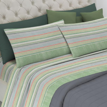 Completo lenzuola matrimoniale in cotone ZIG ZAG verde