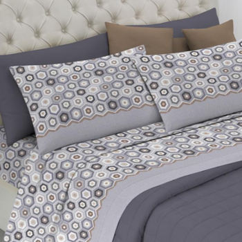 Completo lenzuola matrimoniale in cotone ESAGONO grigio