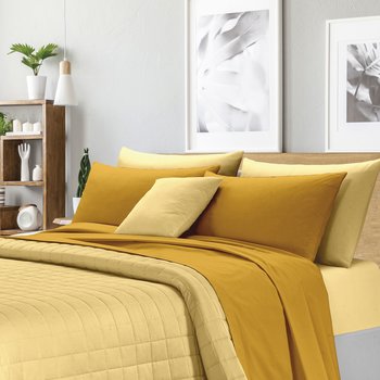 Completo lenzuola matrimoniale in cotone Percalle Giallo Ocra