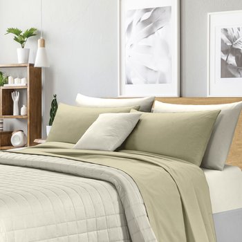 Completo lenzuola matrimoniale in cotone Percalle Beige