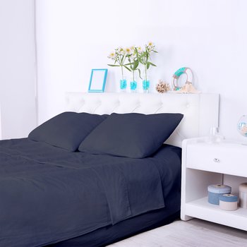 Completo lenzuola in Raso 300 fili Blu Navy