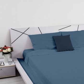 Completo lenzuola in pregiato cotone percalle 200 fili Blu Denim