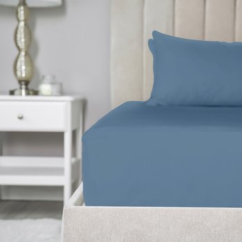 Lenzuola sotto con angoli in pregiato cotone Percalle 200 fili Blu Denim