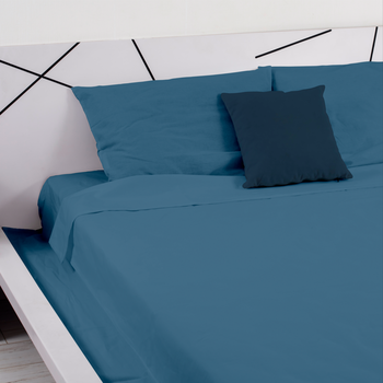 Coppia di federe in pregiato cotone percalle 200 fili Blu Denim