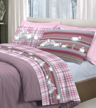 Completo lenzuola in cotone Pecorelle Rosa