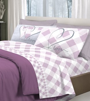 Completo lenzuola in cotone Lovely Check Lilla