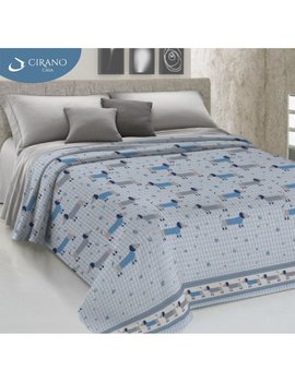Copriletto con Federe in cotone Piquet BASSOTTI AZZURRO