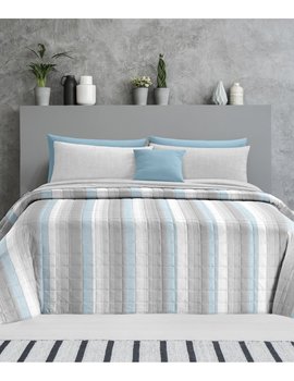 Copriletto matrimoniale trapuntato in microfibra MELANGE AZZURRO