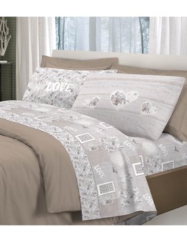 Completo lenzuola in cotone SHABBY ROMANTIC GRIGIO