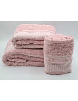 SET ASCIUGAMANI 2 PEZZI - 3 PEZZI disegno GRECIA ROSA