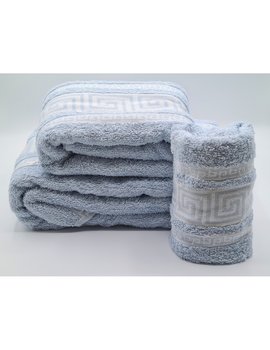 SET ASCIUGAMANI 2 PEZZI - 3 PEZZI disegno GRECIA AZZURRO