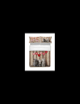 Parure Copripiumino GATTINI CUORI APPESI matrimoniale