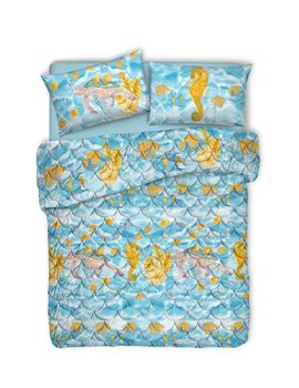 Trapuntino Sea Life Azzurro Matrimoniale
