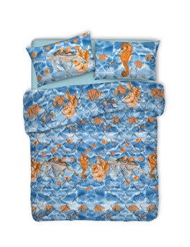 Trapuntino Sea Life Blu Matrimoniale