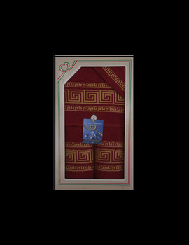 Completo Bagno 5 Pezzi GREECE Rosso Ricamo Oro Idea Regalo Greca Grecia