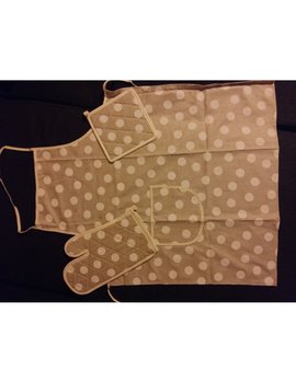 Set da Cucina: Grembiule, Presina e Guanto Forno Fantasia Pois Beige Idea Regalo