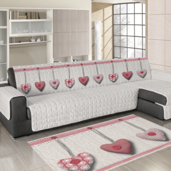 Copridivano con Penisola Cuori Appesi Rosso