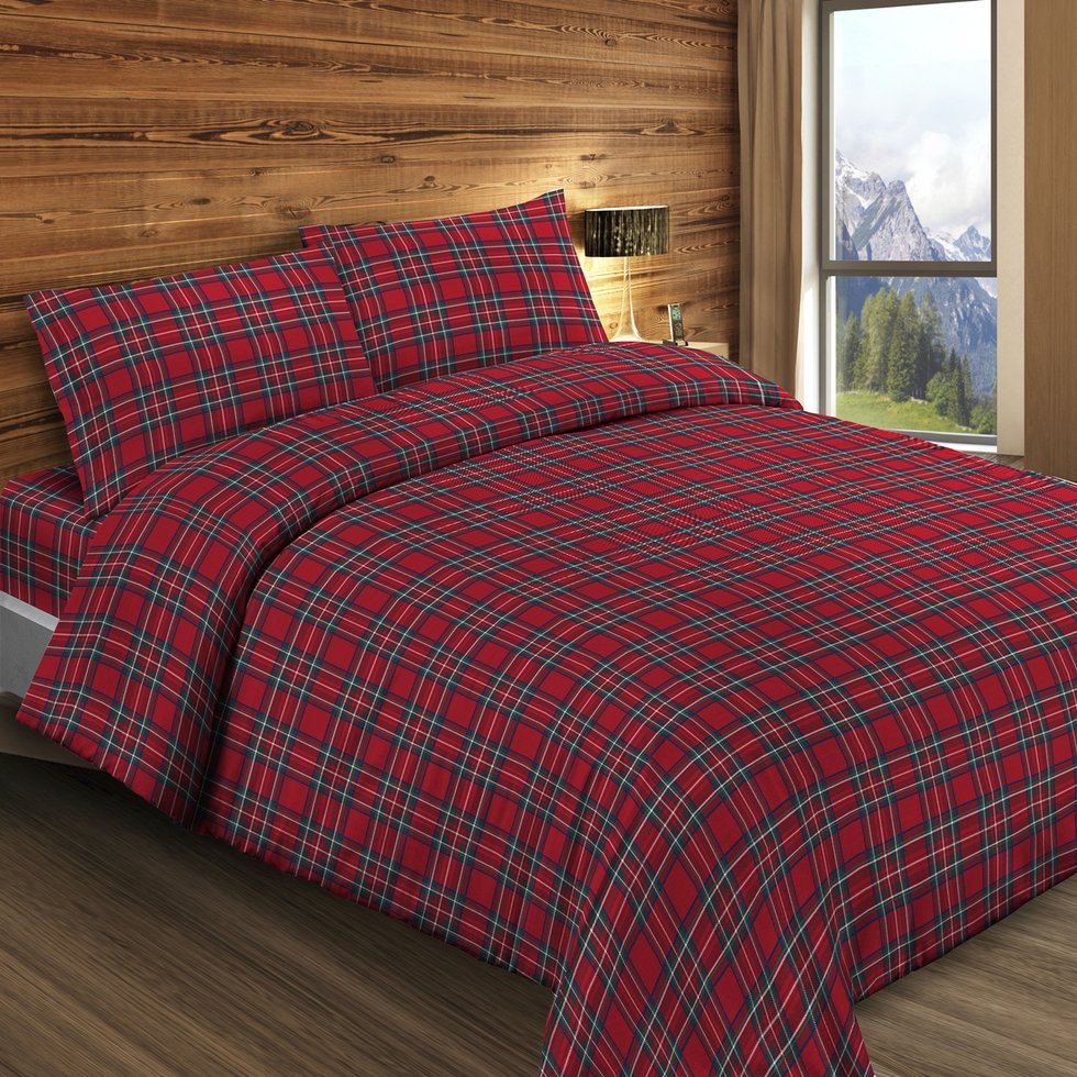 Completo lenzuola scozzese rosso
