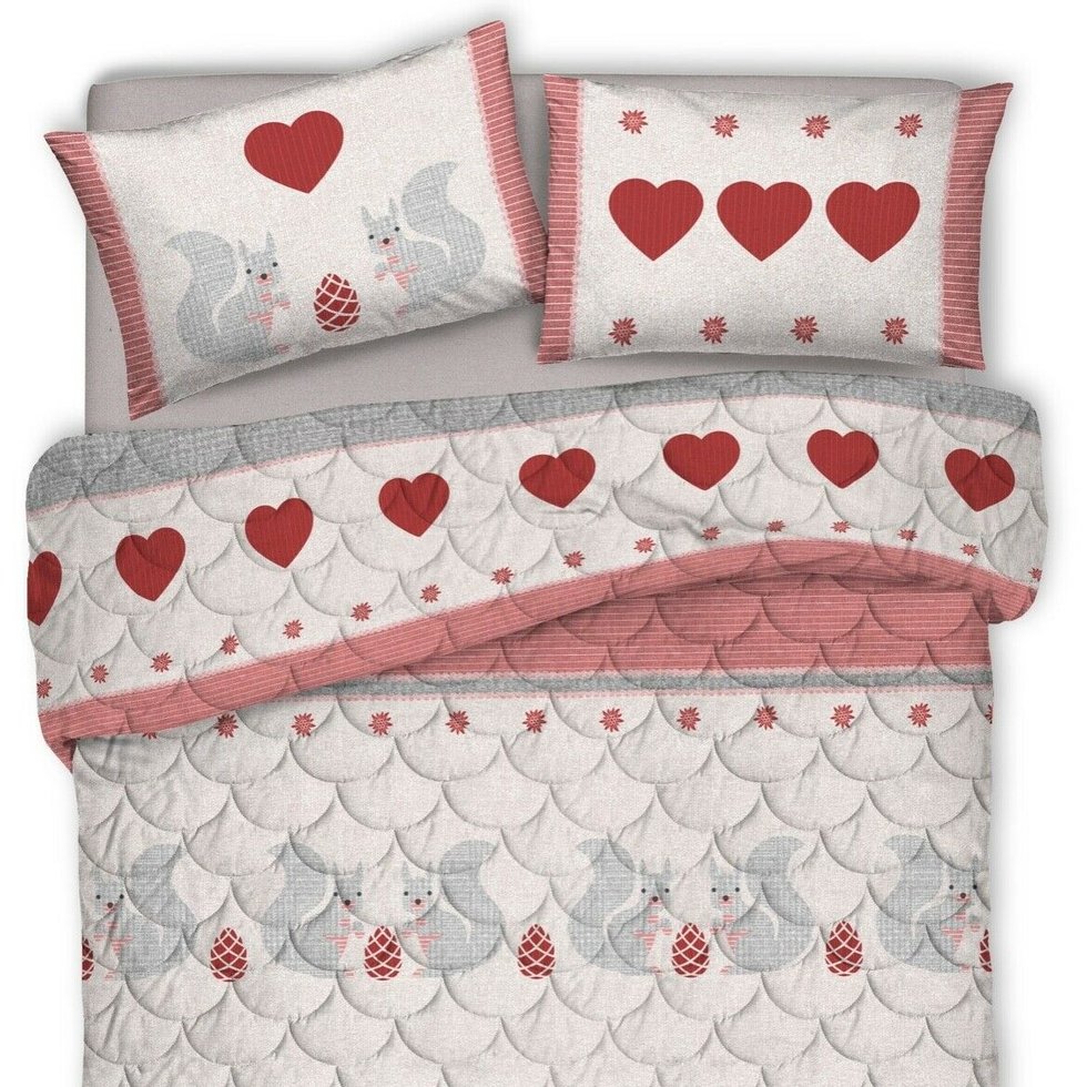 Trapunta invernale in cotone made in italy scoiattolo rosso