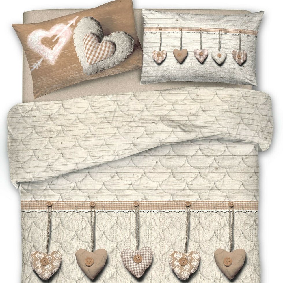 Trapuntino primaverile in cotone made in italy cuori appesi beige