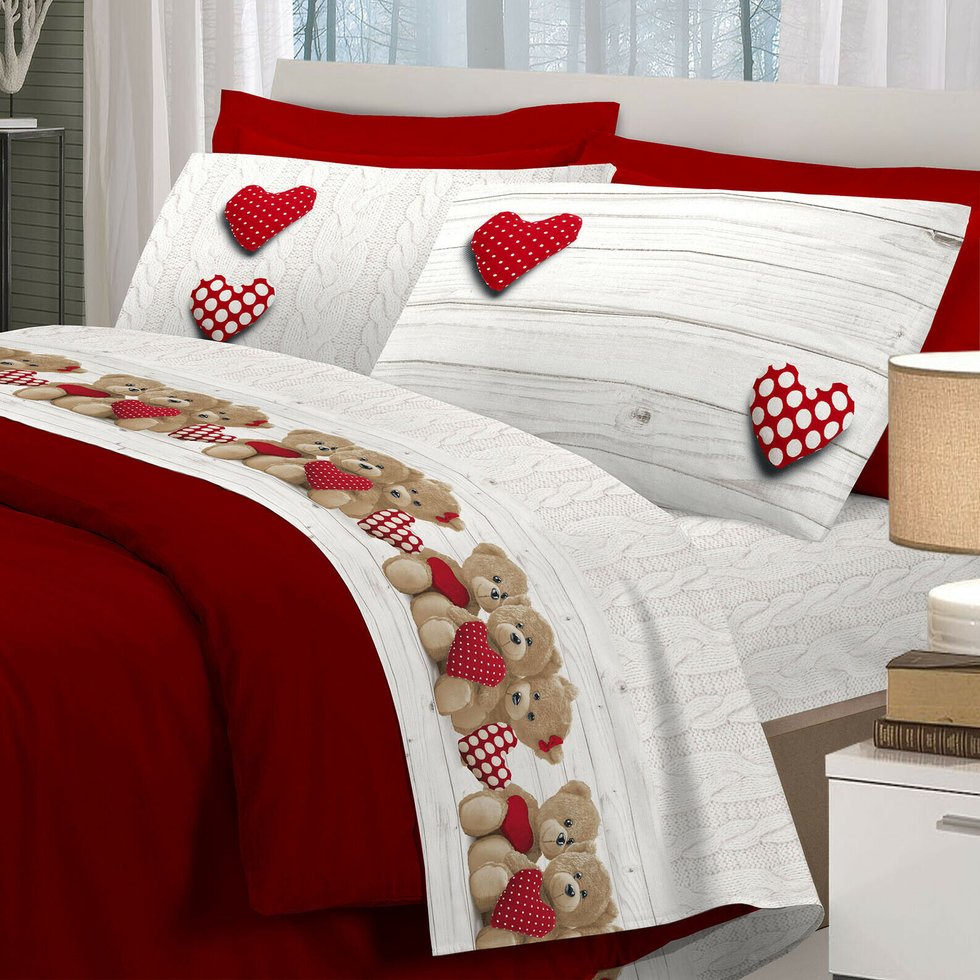 completo lenzuola orsetti love rosso - lovehome