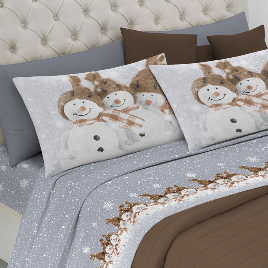 Completo lenzuola in cotone snowman beige