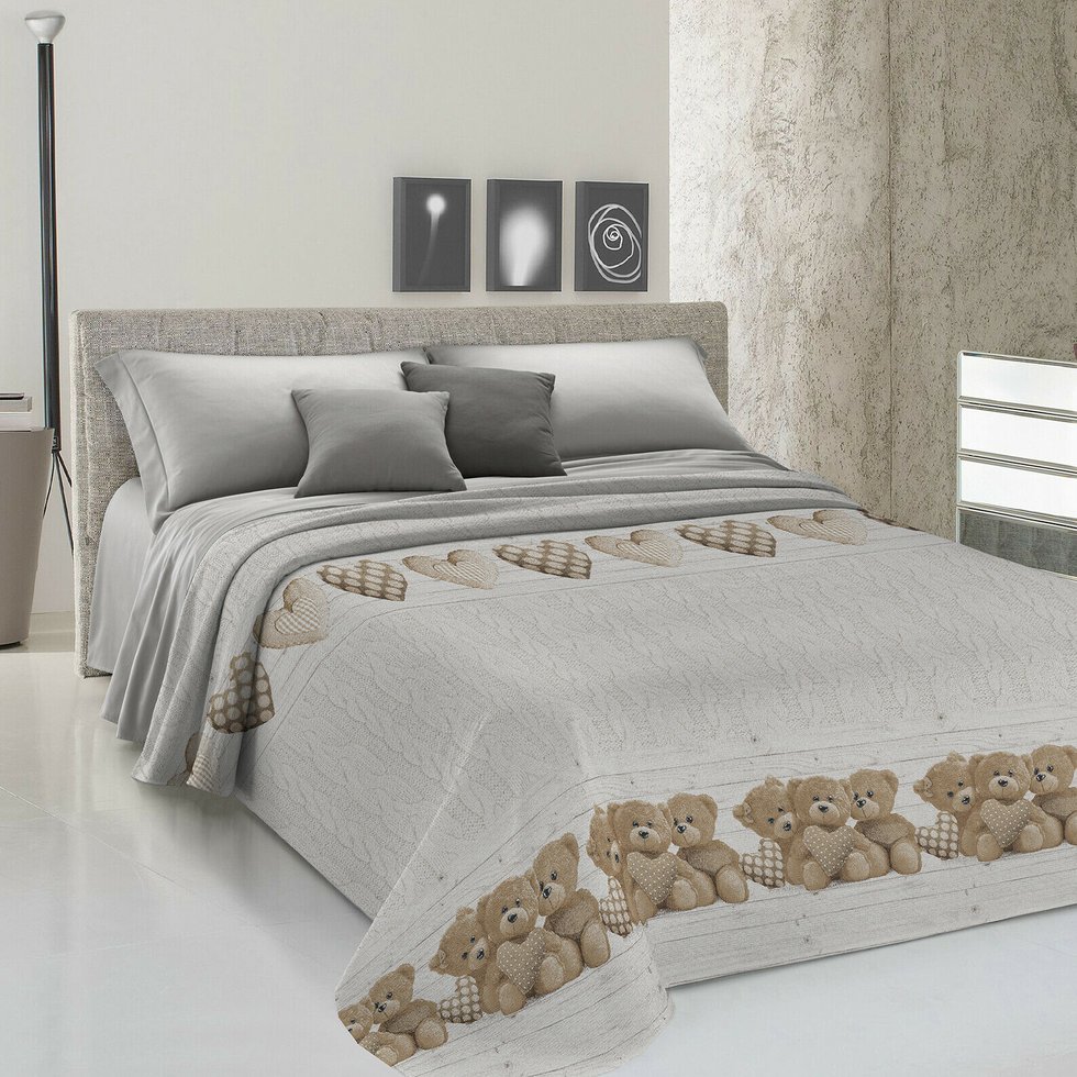 Copriletto in cotone piquet orsetti beige