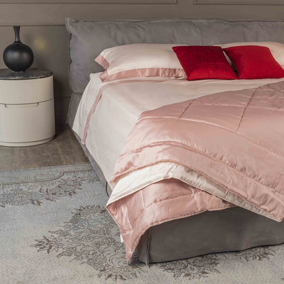 Completo lenzuola luxury in raso 300 fili rosa petalo