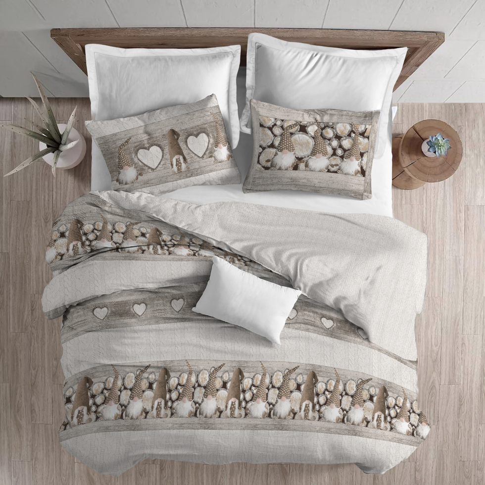 copripiumino in calda flanella gnomi beige - lovehome