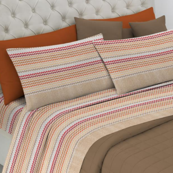 completo lenzuola matrimoniale in cotone zig zag arancio - lovehome