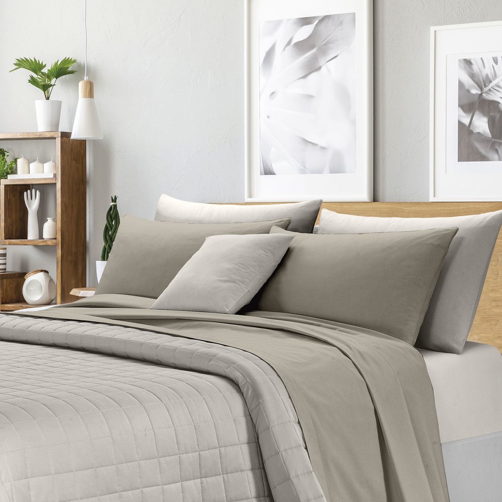 Lenzuola Matrimoniali 100% percalle di puro cotone – Completo letto –  Sanderson - Grigio - Biancoperla