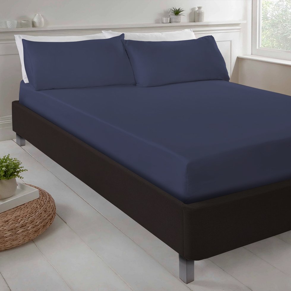 Lenzuola sotto con angoli in raso 300 fili blu navy