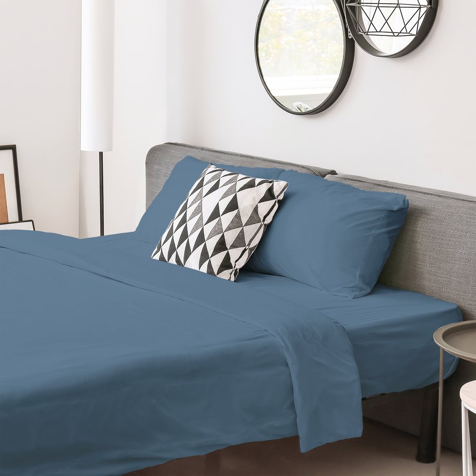 Parure copripiumino in pregiato cotone percalle 200 fili blu denim