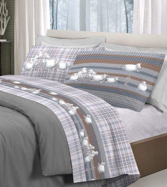 Completo lenzuola in cotone pecorelle grigio