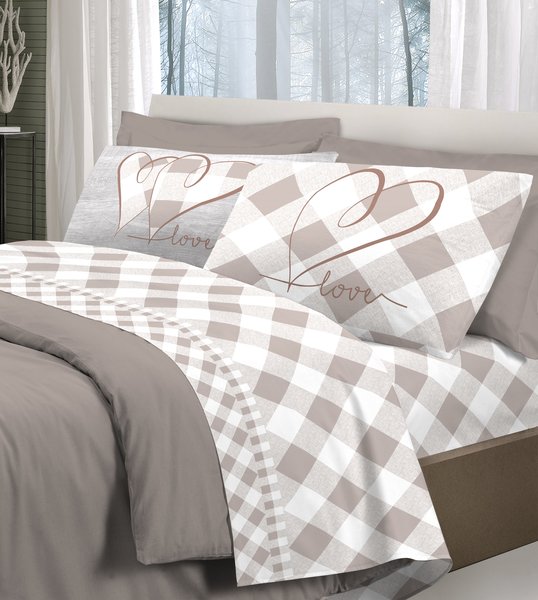 Completo lenzuola in cotone lovely check beige