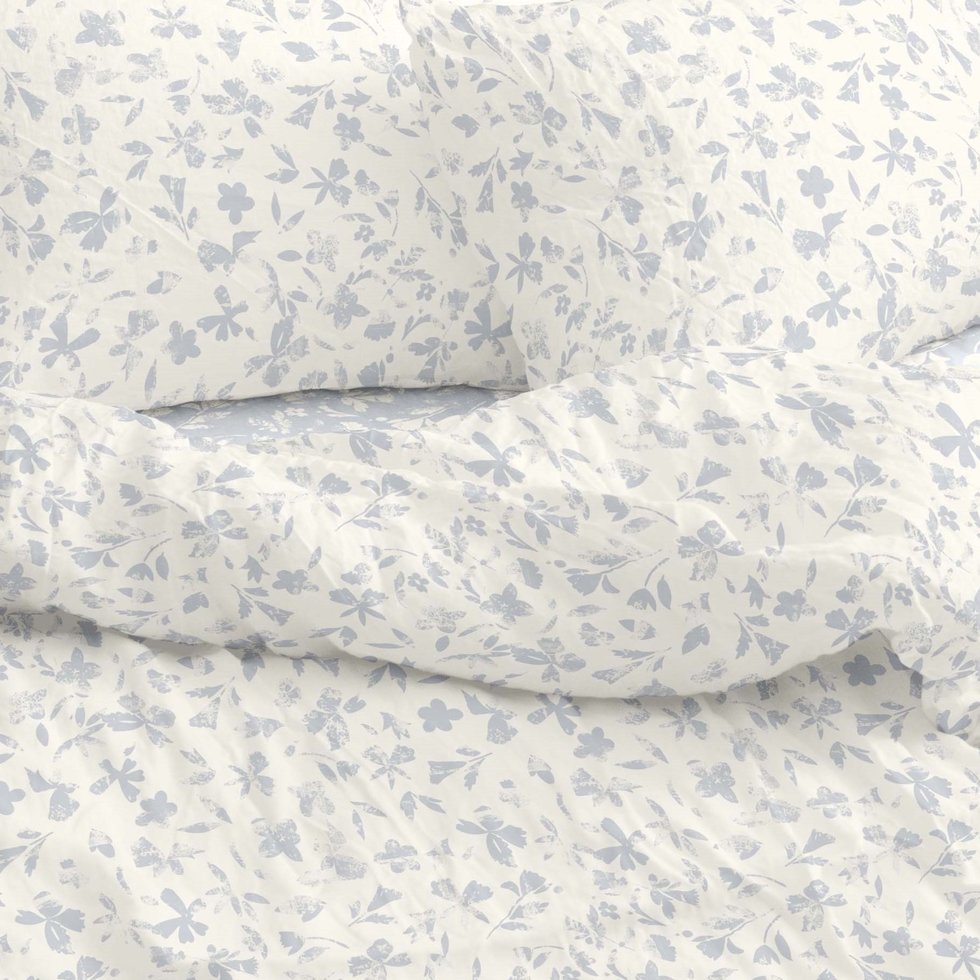 Completo lenzuola matrimoniale in cotone stencil blu