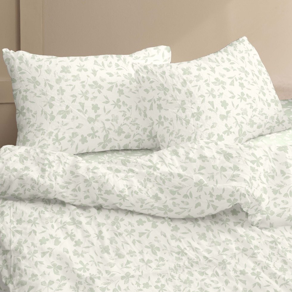Completo lenzuola matrimoniale in cotone stencil verde