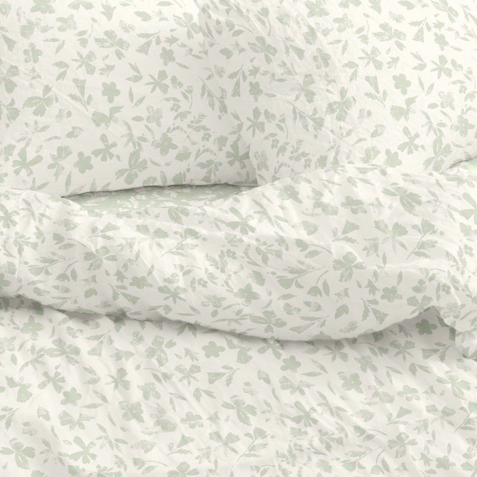 Completo lenzuola matrimoniale in cotone stencil verde