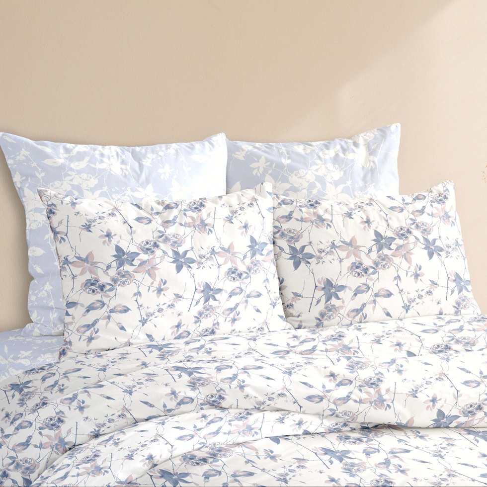 Completo lenzuola matrimoniale in cotone wild rose blu