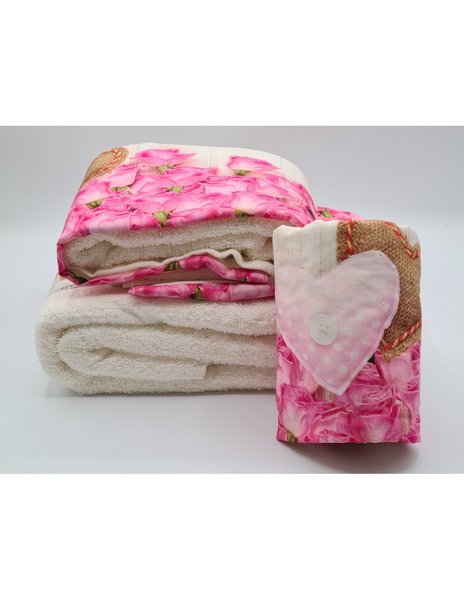 Set asciugamani stampa digitale 2 pezzi - 3 pezzi disegno cuore e rose