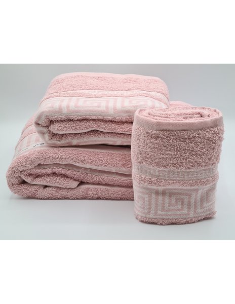 Set asciugamani 2 pezzi - 3 pezzi disegno grecia rosa